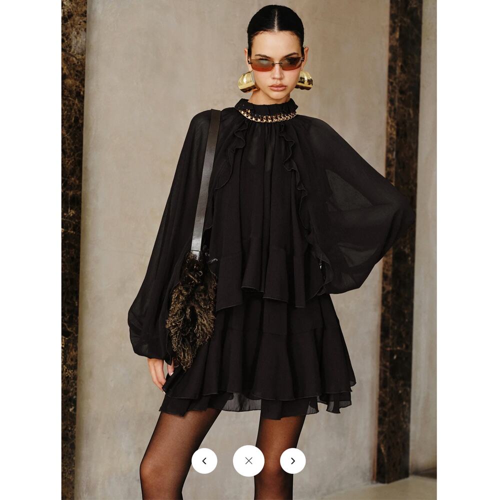 Commense Tiered Ruffle Chiffon Mini Dress Set with Line Sz S